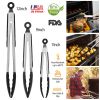 3Pcs Kitchen Tongs Stainless Steel Locking Food Tongs with Silicon Tips BPA Free Non-Stick BBQ Cooking Grilling Locking Food Tongs High Heat Resistant