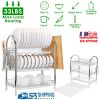 3-Tier Dish Drying Rack Dish Drainer Shelf w/ 3 Drain Trays Chopping Board Rack Utensil Rack Chopsticks Holder For Kitchen Counter Storage
