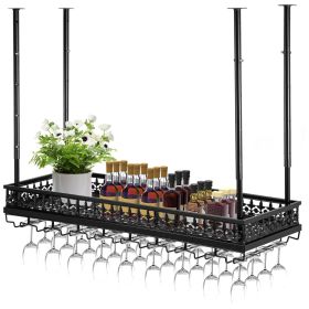 VEVOR Ceiling Wine Glass Rack, 35.8 x 13 inch Hanging Wine Glass Rack, 18.9-35.8 inch Height Adjustable Hanging Wine Rack Cabinet