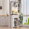 71" Farmhosue Pantry Bar Cabinet with Internal Storage Rack,Kitchen Cabinet with Hutch,Sliding Door,Power Outlet,Pegboard,Wine & Glasses Rack